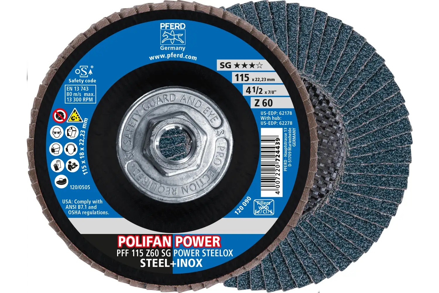 Picture of Pferd Flap Disc, 4-1/2" x 5/8-11, Z SG Power Steelox, 60 Grit, T27, Flat, Zirconia